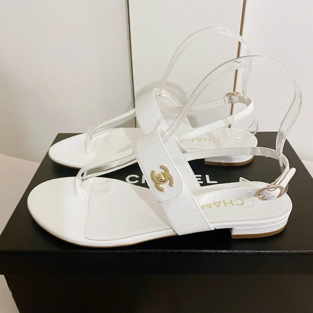 New Chanel Gold CC Interlocking Sandals